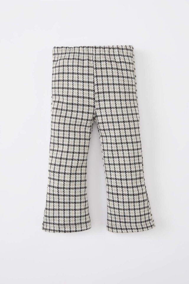 Kız Bebek Flare Fit Kareli Beli Lastikli Pantolon