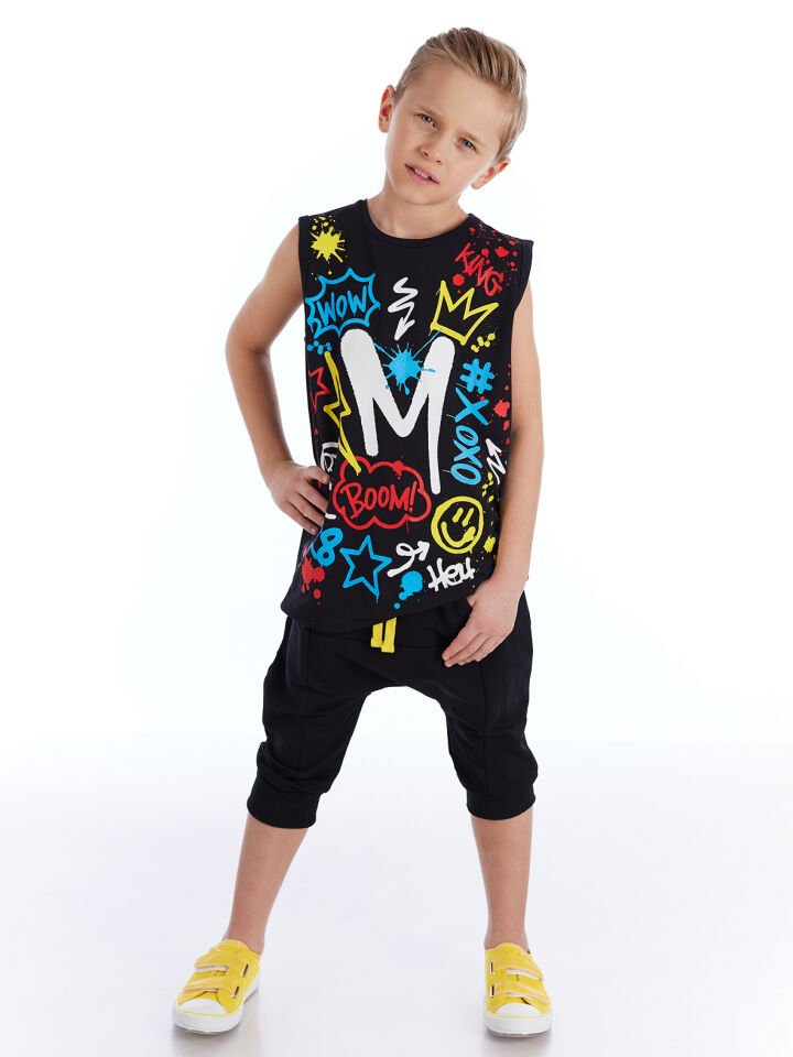 Splash Erkek Çocuk T-shirt Kapri Şort Takım 9 Y - Siyah