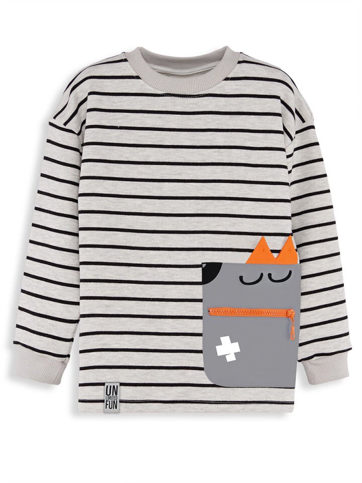 Cool Oversize Çizgili Gri Erkek Çocuk Sweatshirt 7 Y - Gri