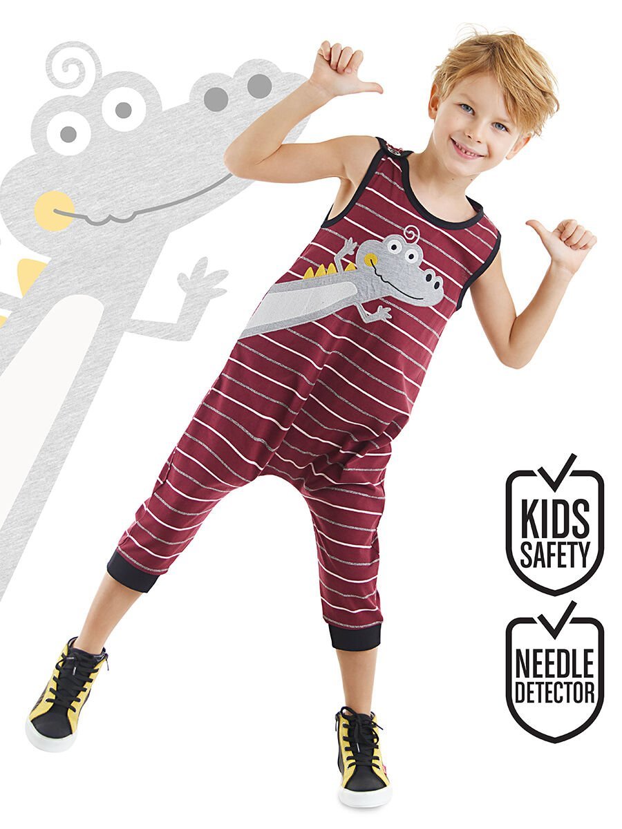 Komik Timsah Erkek Çocuk Pamuk Bordo Tulum