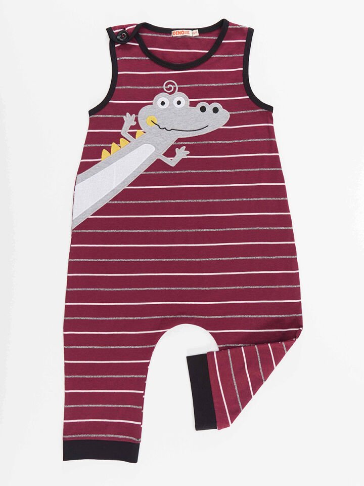 Komik Timsah Erkek Çocuk Pamuk Bordo Tulum