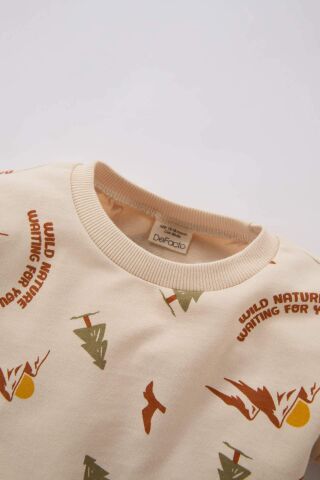 Erkek Bebek 2'li Takım Desenli Bisiklet Yaka Sweatshirt Beli Lastikli Alt