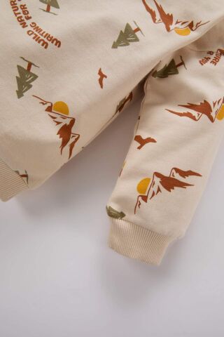Erkek Bebek 2'li Takım Desenli Bisiklet Yaka Sweatshirt Beli Lastikli Alt