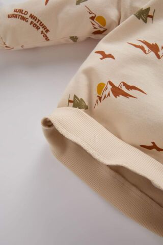 Erkek Bebek 2'li Takım Desenli Bisiklet Yaka Sweatshirt Beli Lastikli Alt