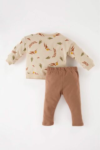 Erkek Bebek 2'li Takım Desenli Bisiklet Yaka Sweatshirt Beli Lastikli Alt
