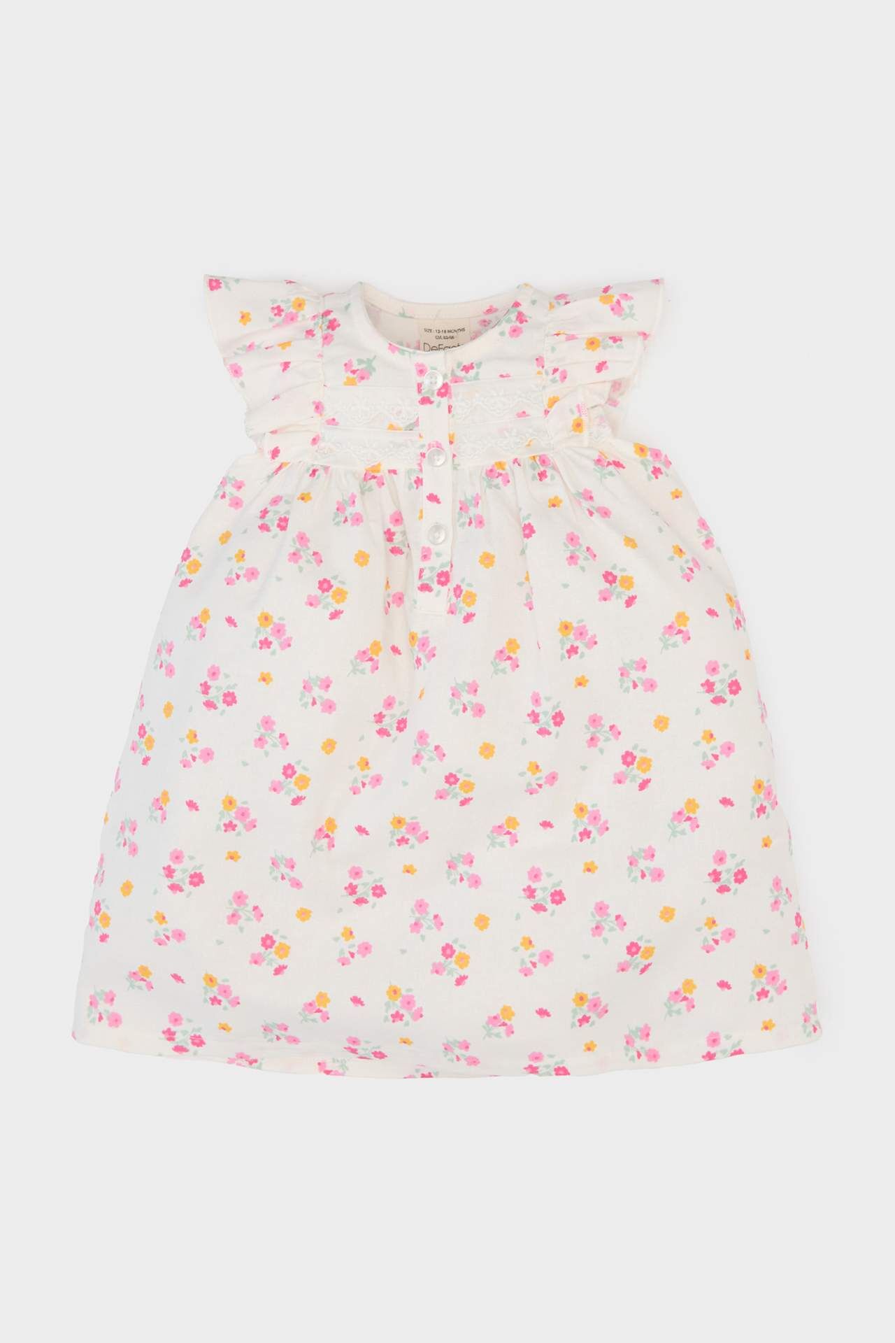 Kız Bebek Çiçekli Kısa Kollu Twill Elbise