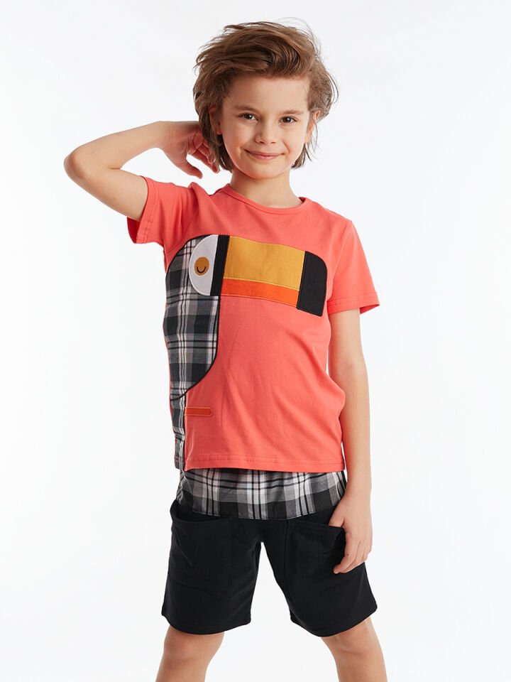 Tukan Erkek Çocuk T-shirt Şort Takım 5 Y - Turuncu, Siyah