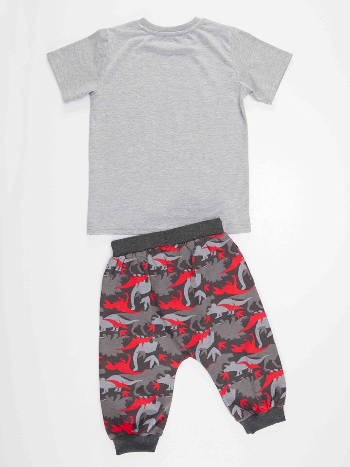 Triceratops Erkek Çocuk T-shirt Kapri Şort Takım 6 Y - Gri, Kırmızı