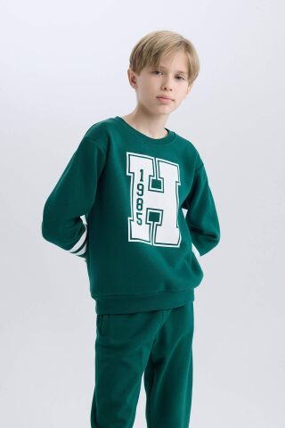 Erkek Çocuk Bisiklet Yaka Baskılı Sweatshirt