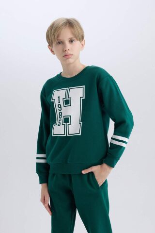 Erkek Çocuk Bisiklet Yaka Baskılı Sweatshirt