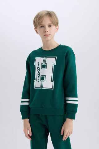Erkek Çocuk Bisiklet Yaka Baskılı Sweatshirt