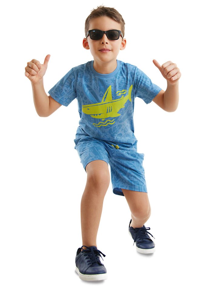 Shark Erkek Çocuk T-shirt Şort Takım 10 Y - Mavi