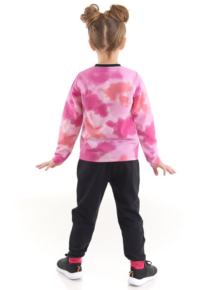 Retro Batik Kız Çocuk T-Shirt Pantolon Takım 9 Y - Pembe, Siyah