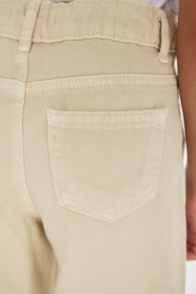 Kız Çocuk Wide Leg Geniş Bol Paça Cepli Pamuklu Bej Pantolon