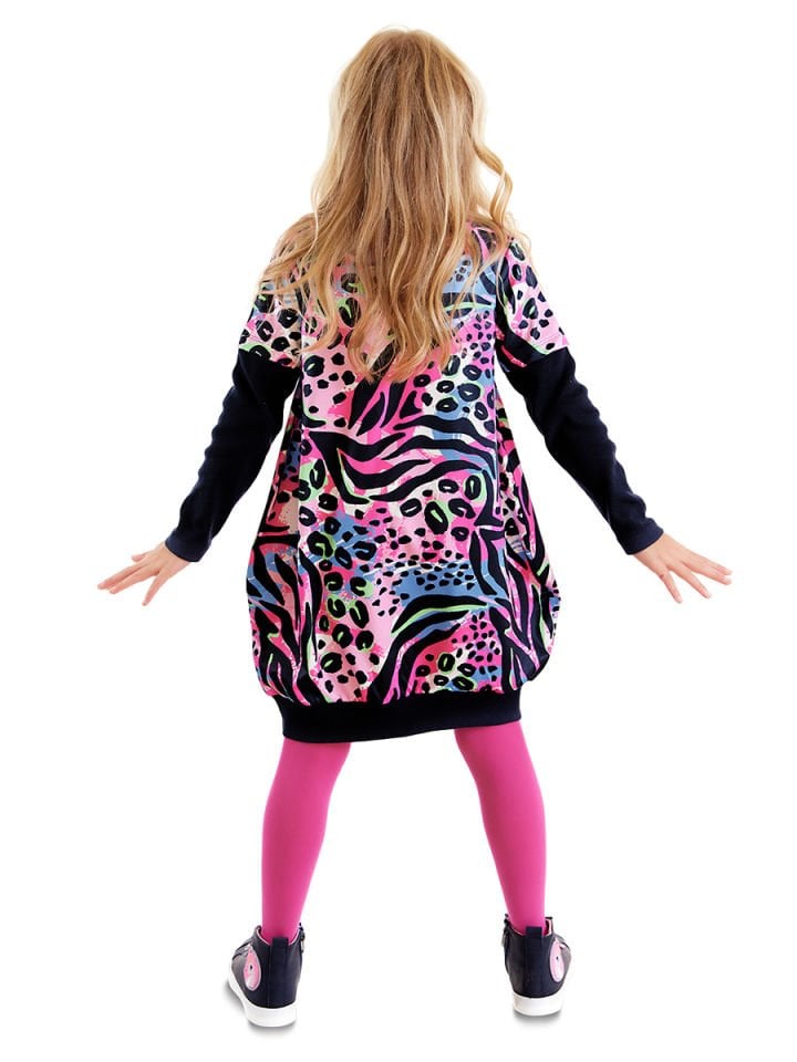 Leopar Desenli Pembe Lacivert Kız Çocuk Elbise