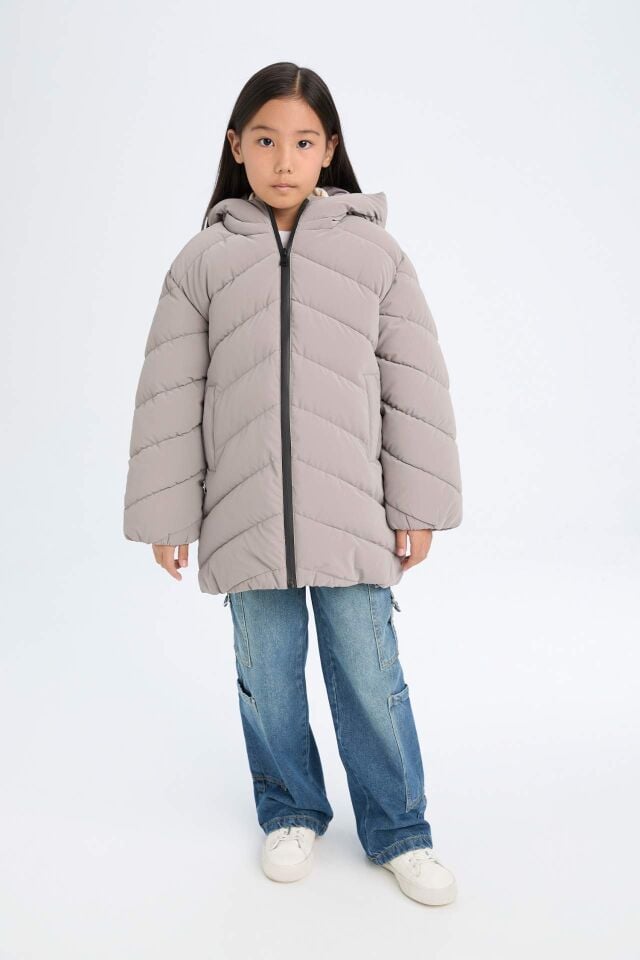 Kız Çocuk Su İtici Kapüşonlu Parka