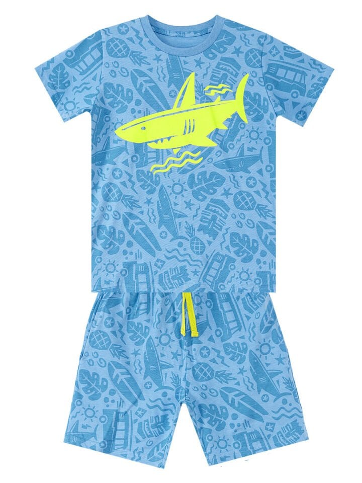 Shark Erkek Çocuk T-shirt Şort Takım 9 Y - Mavi