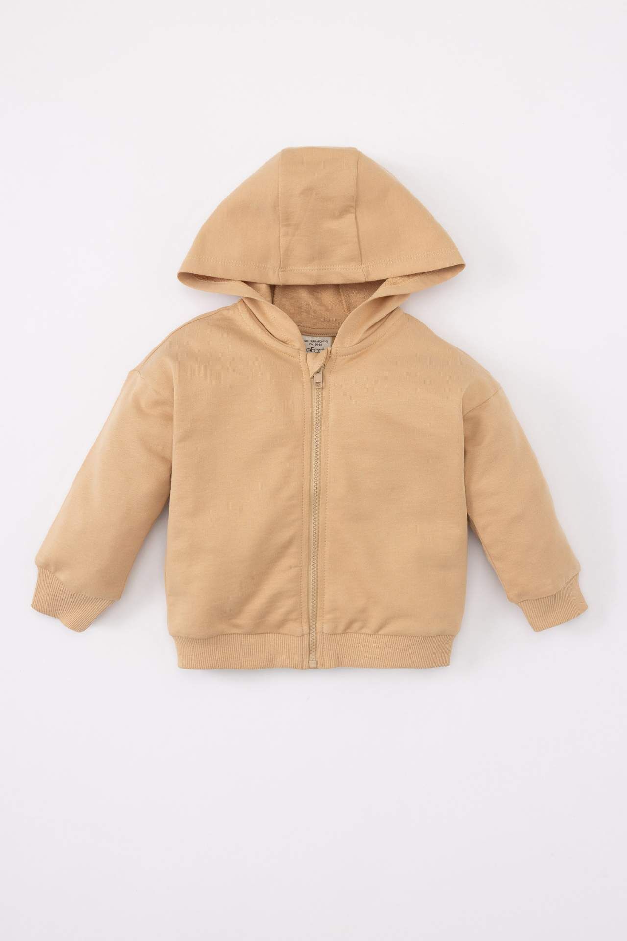 Erkek Bebek Kapüşonlu Basic Düz Fermuarlı Sweatshirt