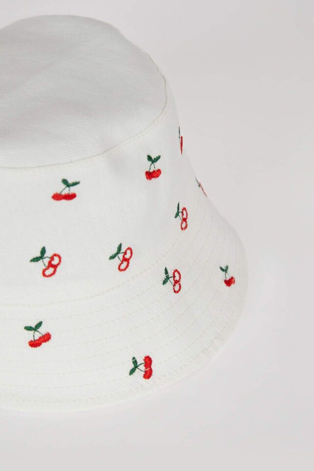 Kız Çocuk Desenli Pamuklu Bucket Şapka