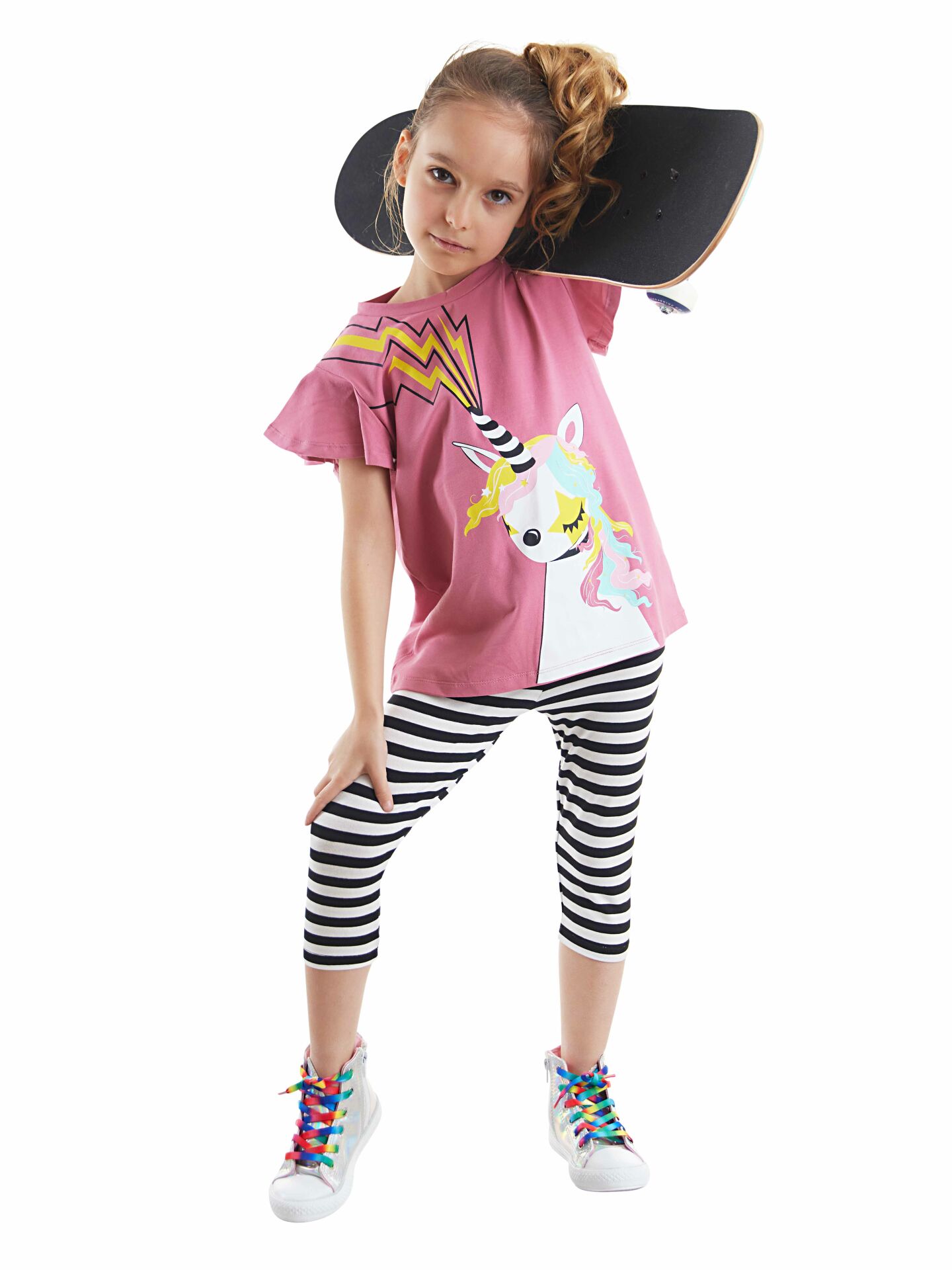 Unicorn Rock Kız Çocuk T-shirt Tayt Takım 7 Y - Pembe, Siyah, Beyaz