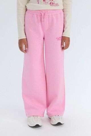 Kız Çocuk Wide Leg Geniş Bol Paça Beli Lastikli Baskılı Eşofman Altı
