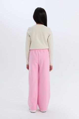 Kız Çocuk Wide Leg Geniş Bol Paça Beli Lastikli Baskılı Eşofman Altı