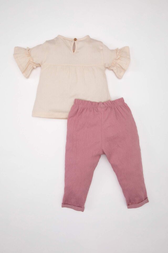 Kız Bebek 2'li Takım Yarım Kollu Bluz Beli Lastikli Pantolon