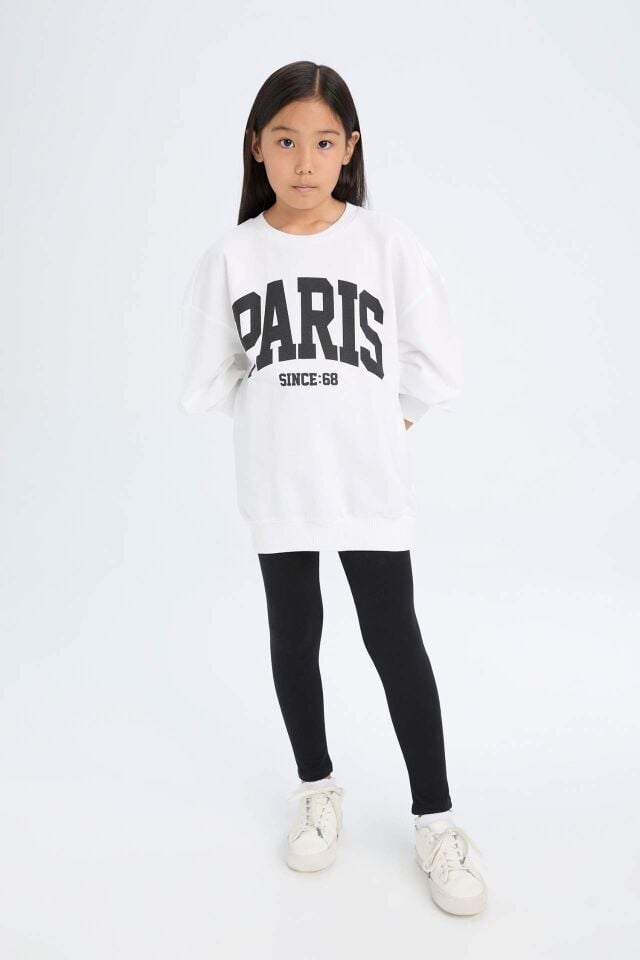 Kız Çocuk 2'li Takım Baskılı Sweatshirt Uzun Tayt