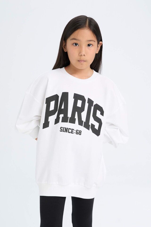 Kız Çocuk 2'li Takım Baskılı Sweatshirt Uzun Tayt