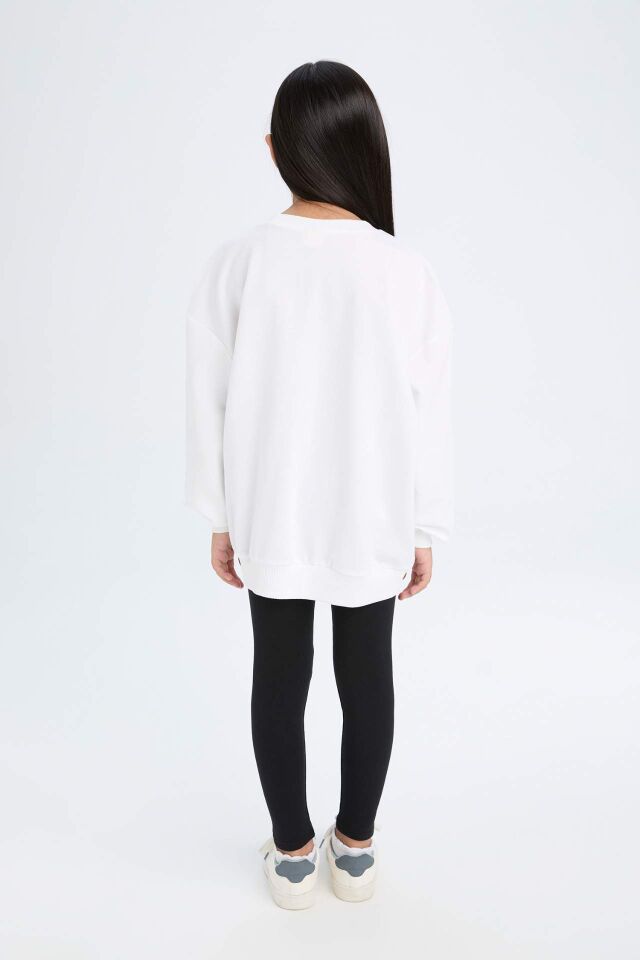 Kız Çocuk 2'li Takım Baskılı Sweatshirt Uzun Tayt