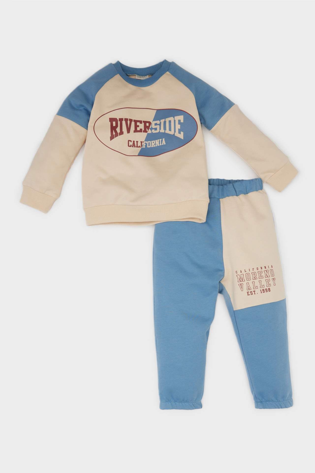 Erkek Bebek 2'li Takım Bisiklet Yaka Baskılı Sweatshirt Beli Lastikli Eşofman Altı