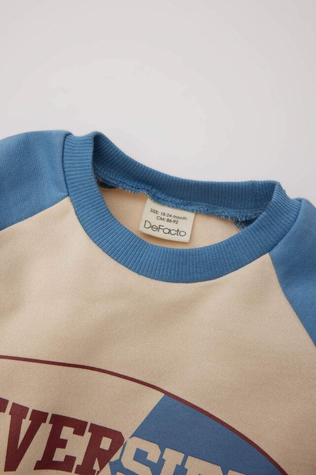Erkek Bebek 2'li Takım Bisiklet Yaka Baskılı Sweatshirt Beli Lastikli Eşofman Altı