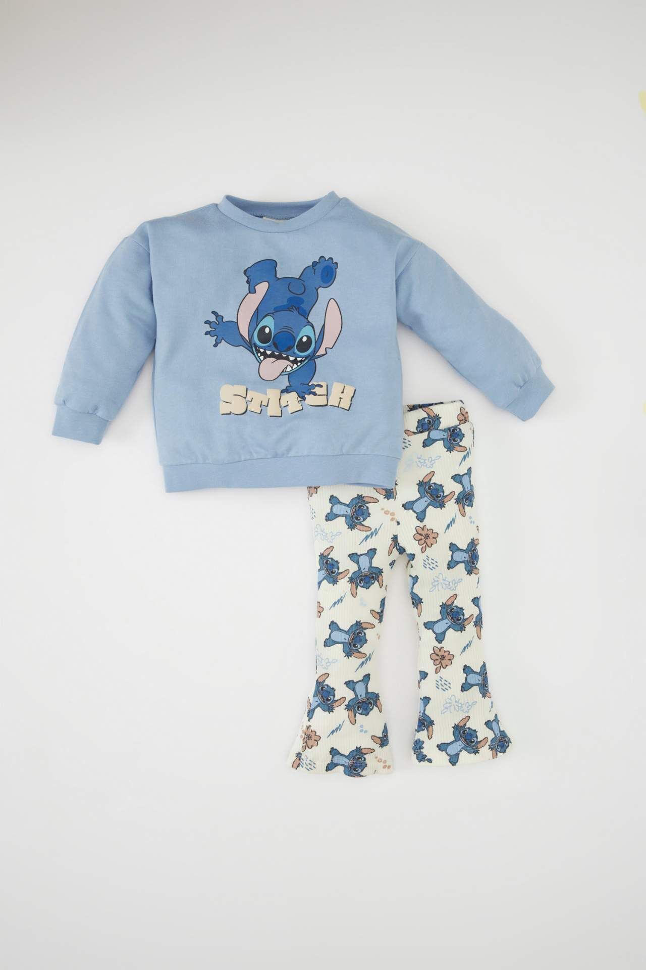 Kız Bebek 2'li Takım Disney Lilo & Stitch Sweatshirt Üst Beli Lastikli Desenli  Uzun İspanyol Paça Alt