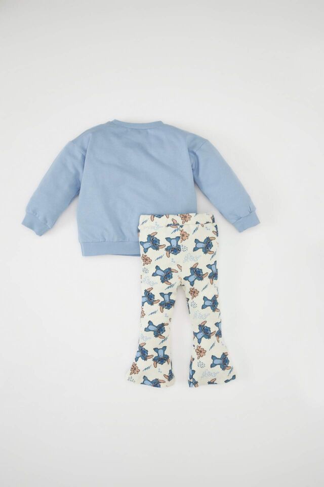 Kız Bebek 2'li Takım Disney Lilo & Stitch Sweatshirt Üst Beli Lastikli Desenli  Uzun İspanyol Paça Alt