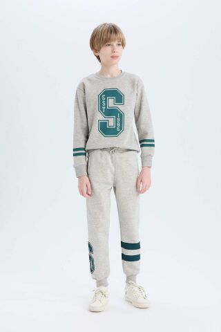 Erkek Çocuk Bisiklet Yaka Baskılı Kalın Sweatshirt