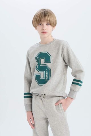 Erkek Çocuk Bisiklet Yaka Baskılı Kalın Sweatshirt