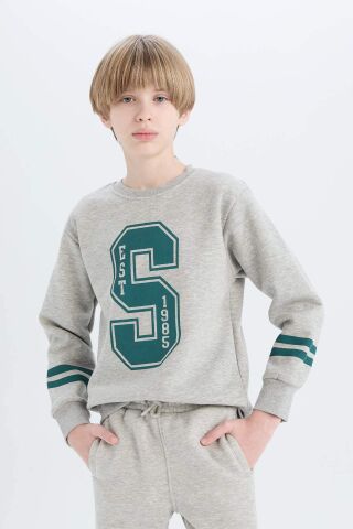 Erkek Çocuk Bisiklet Yaka Baskılı Kalın Sweatshirt