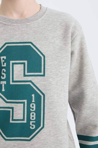 Erkek Çocuk Bisiklet Yaka Baskılı Kalın Sweatshirt
