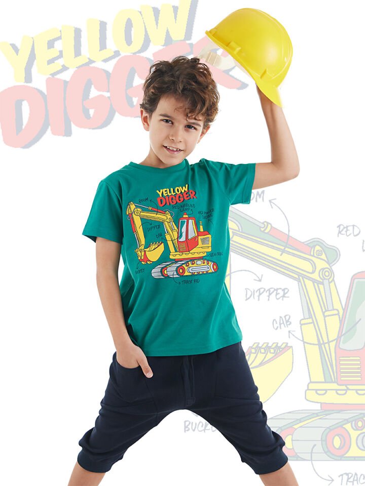 Yellow Digger Erkek Çocuk T-shirt Kapri Şort Takım 5 Y - Yeşil, Lacivert