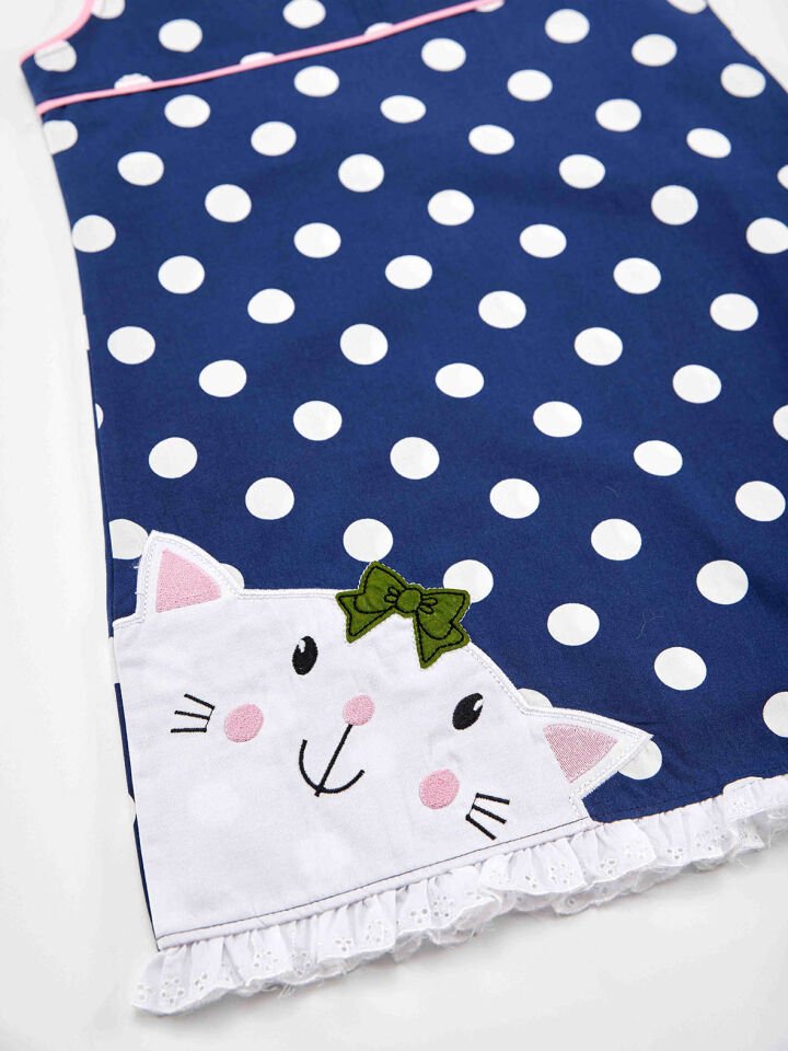 Tombiş Kedi Kız Çocuk Poplin Elbise 6 Y - Lacivert