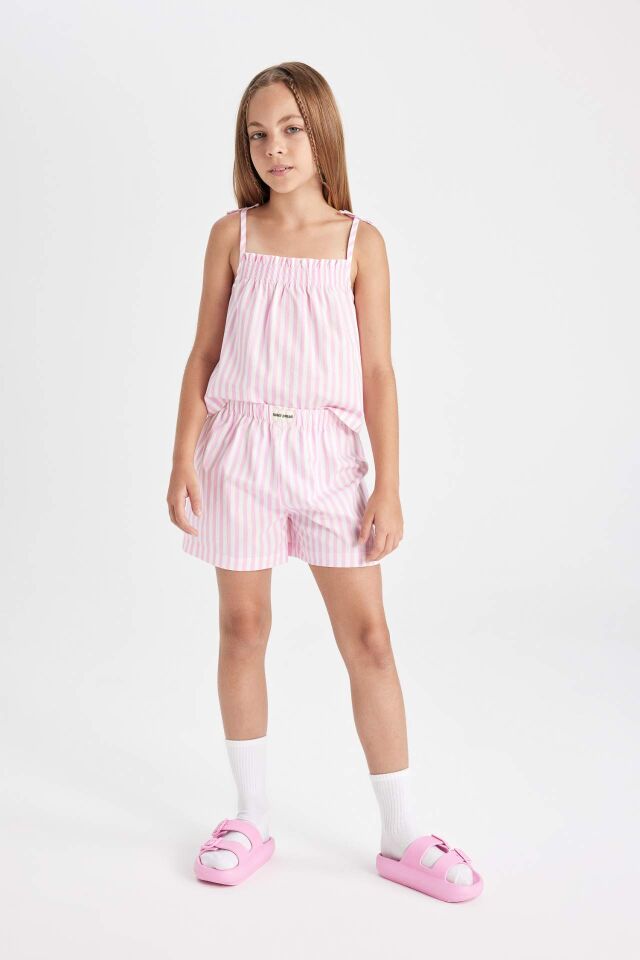 Kız Çocuk Pijama Takımı Çizgili Askılı Üst Şort