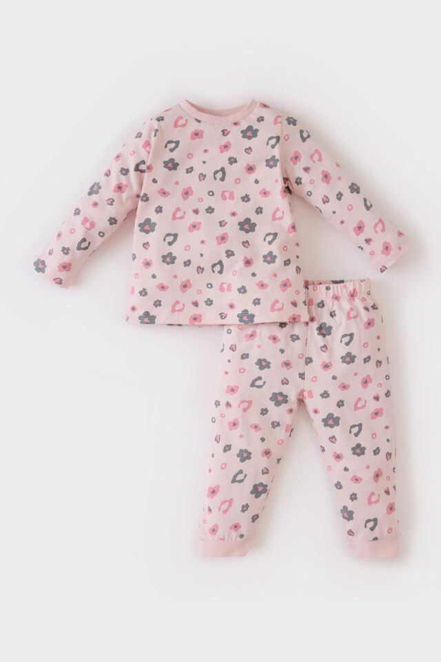 Kız Bebek Pijama Takımı Desenli Uzun Kollu Penye Üst Beli Lastikli Alt