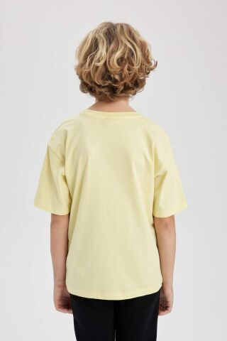 Erkek Çocuk Oversize Geniş Kalıp Bisiklet Yaka Basic Düz Kısa Kollu Tişört
