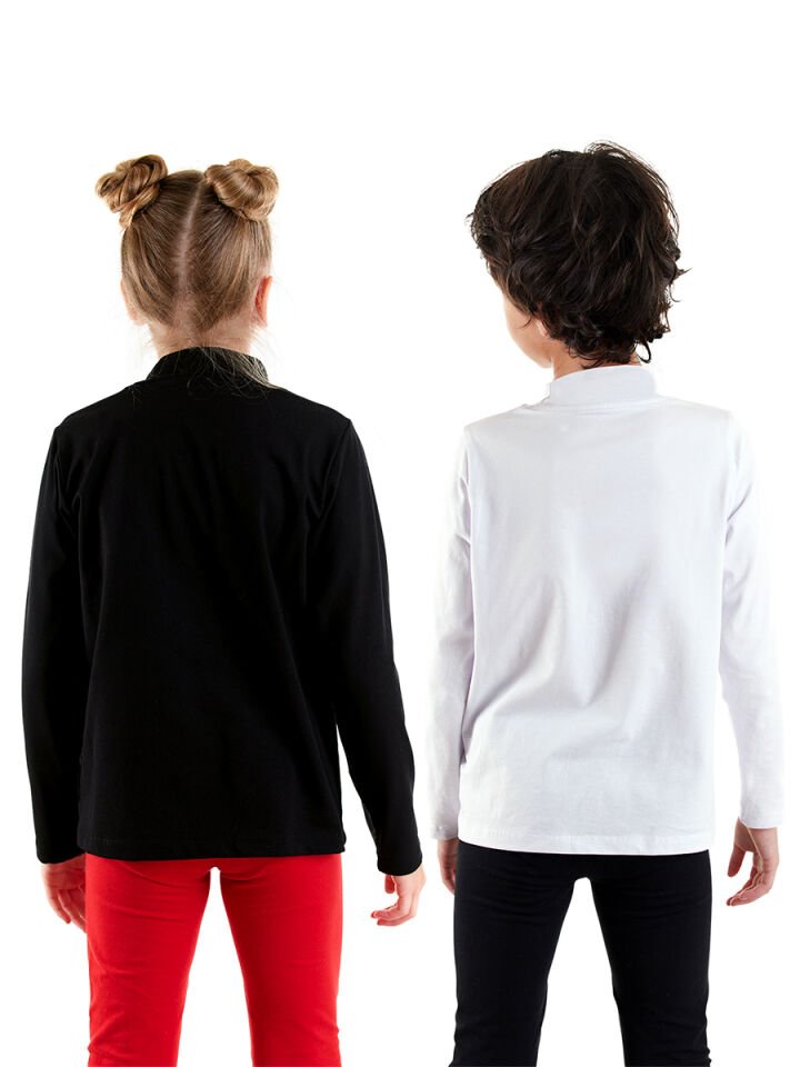 Siyah ve Beyaz Unisex Çocuk 2'li Paket Boğazlı T-shirt 8 Y - Çok Renkli