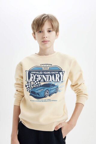 Erkek Çocuk Bisiklet Yaka Baskılı Kalın Sweatshirt