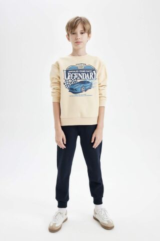 Erkek Çocuk Bisiklet Yaka Baskılı Kalın Sweatshirt