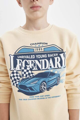 Erkek Çocuk Bisiklet Yaka Baskılı Kalın Sweatshirt