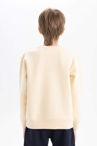 Erkek Çocuk Bisiklet Yaka Baskılı Kalın Sweatshirt