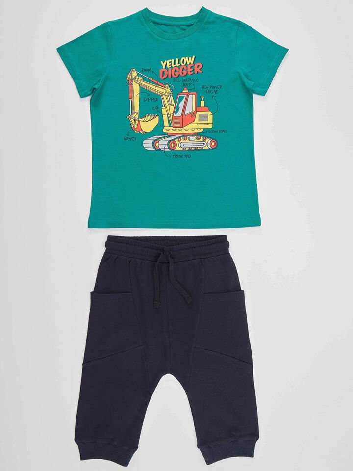 Yellow Digger Erkek Çocuk T-shirt Kapri Şort Takım 8 Y - Yeşil, Lacivert