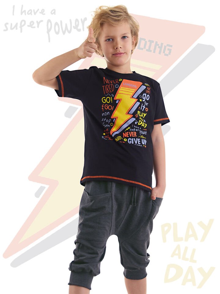 Loading Erkek Çocuk T-shirt Kapri Takım 10 Y - Siyah, Antresit